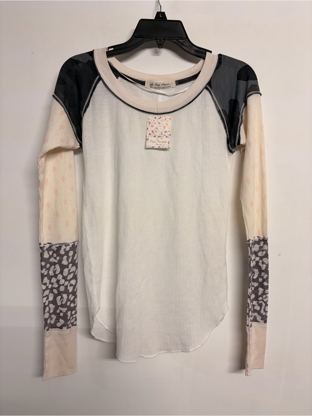 Free People Mixed-Print Long Sleeve Top in Cream, Gray & Black